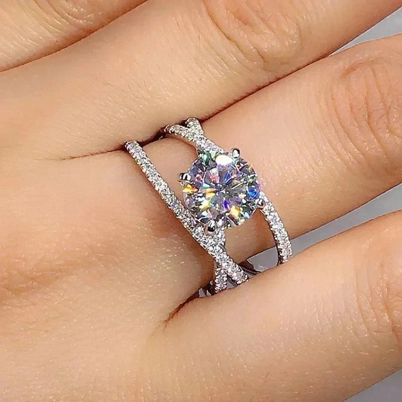 ▶Engagement CZ Clear Super Large Silver Plated Wedding Beautiful Ring, K993 - Picture 4 of 9